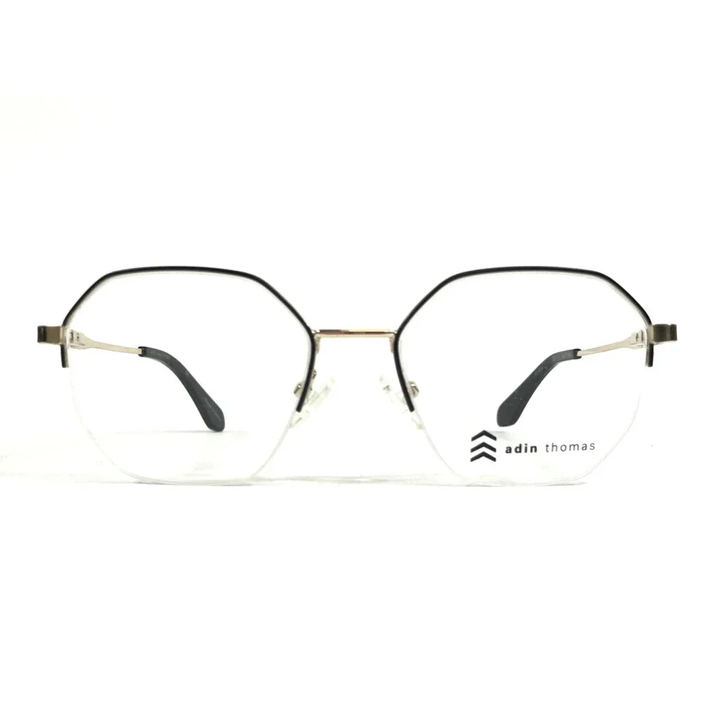Adin Thomas Eyeglasses Frames AT-632 C2 Black Gold Hexagonal Wire Rim 49-17-135